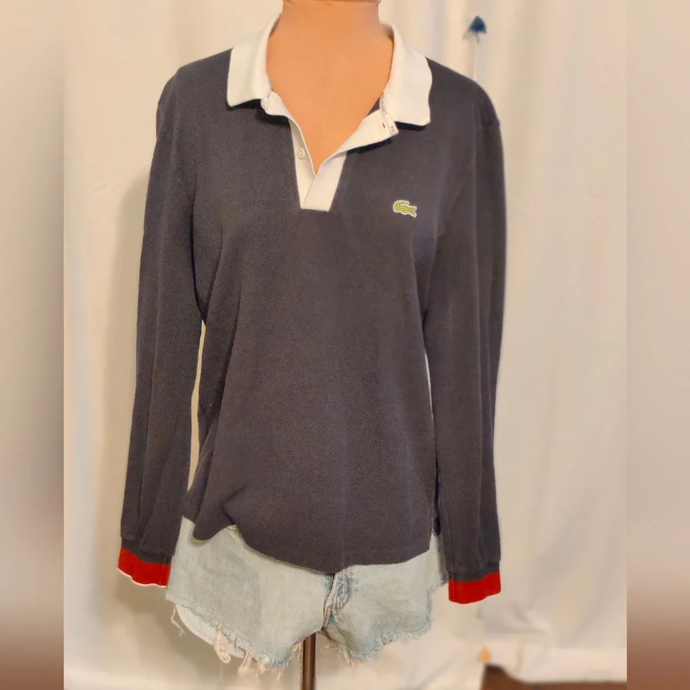 Izod Lacoste boyfriend popover Polo Shirt red white blue Logo  France Vintage